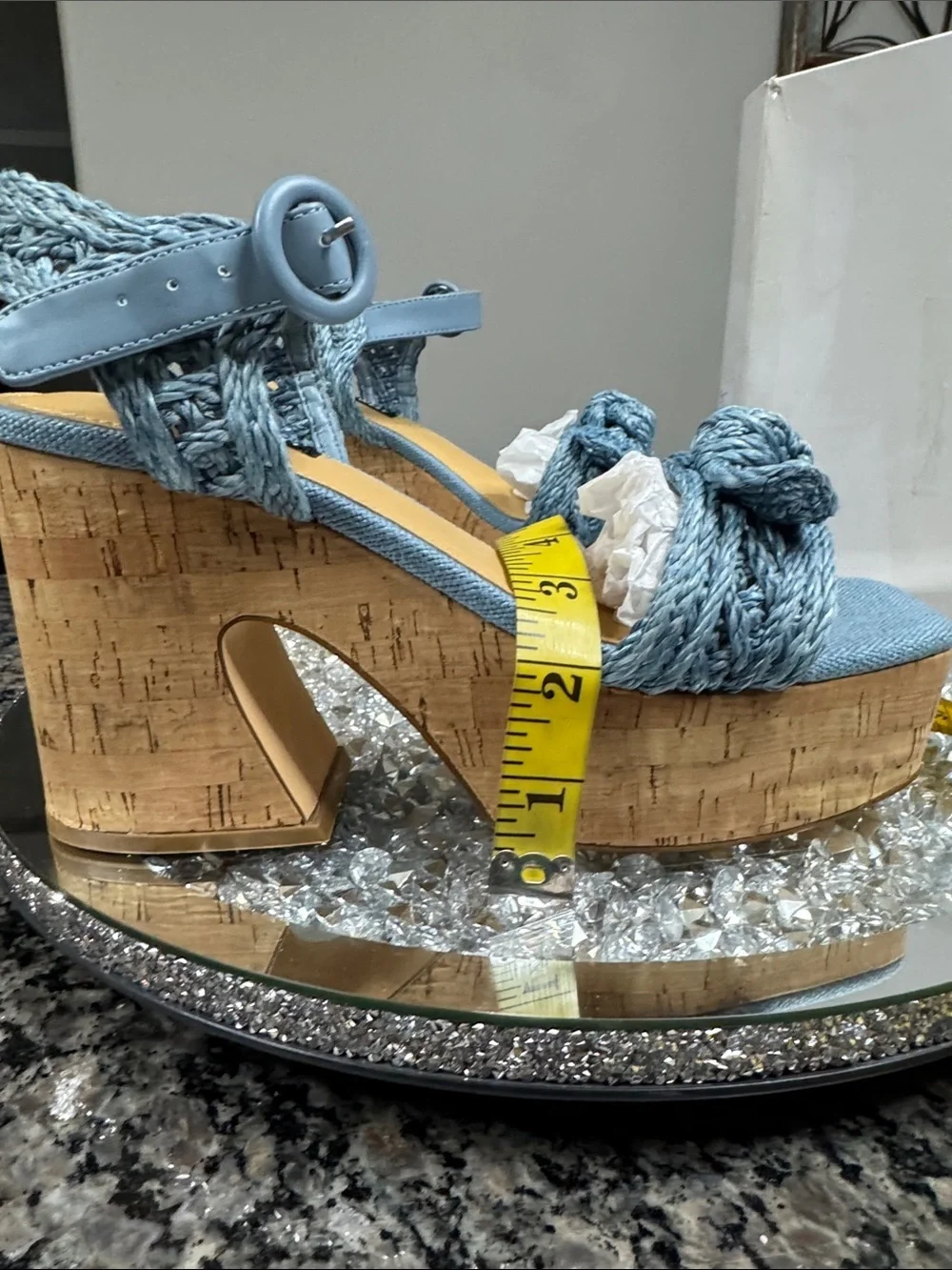 Nine West Comiele Light Blue Braided Cork Platform Sandals NEW 8.5